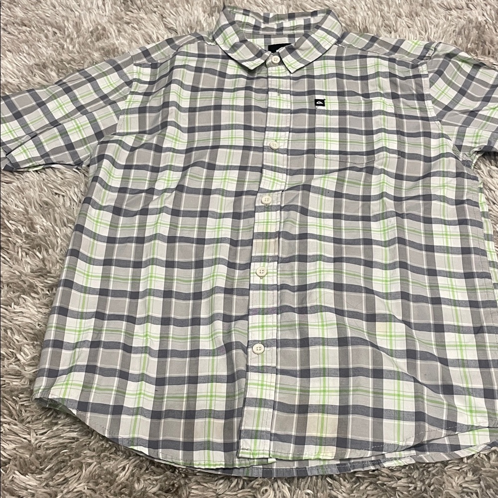 Quiksilver Gray and Green Checkered Men's Shirt